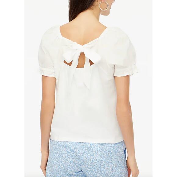 J.Crew Tie Back Top Puff Balloon Sleeve Blouse Cotton Preppy White Large NWT - Picture 1 of 12